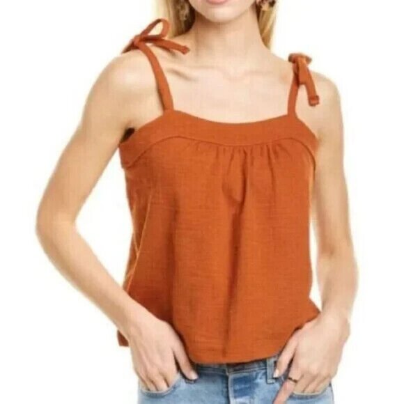 Madewell Women's M Medium Crosshatch Tie-Strap Crop Top Rust Color Jacquard - Picture 1 of 7